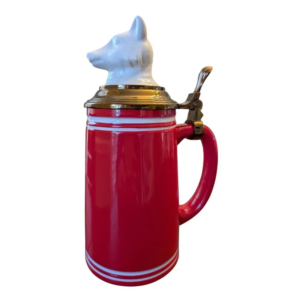 2015 Threshold Stoneware FOX Lidded Beer Stein Mug Red White Bronze With Handle